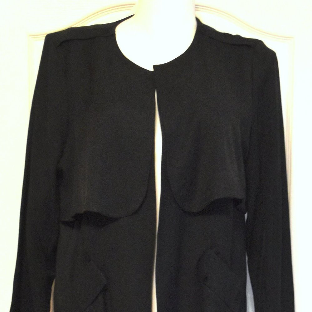 Sejour Minimalist Shawl Contemporary Lagenlook Black Crepe Duster-NWT!